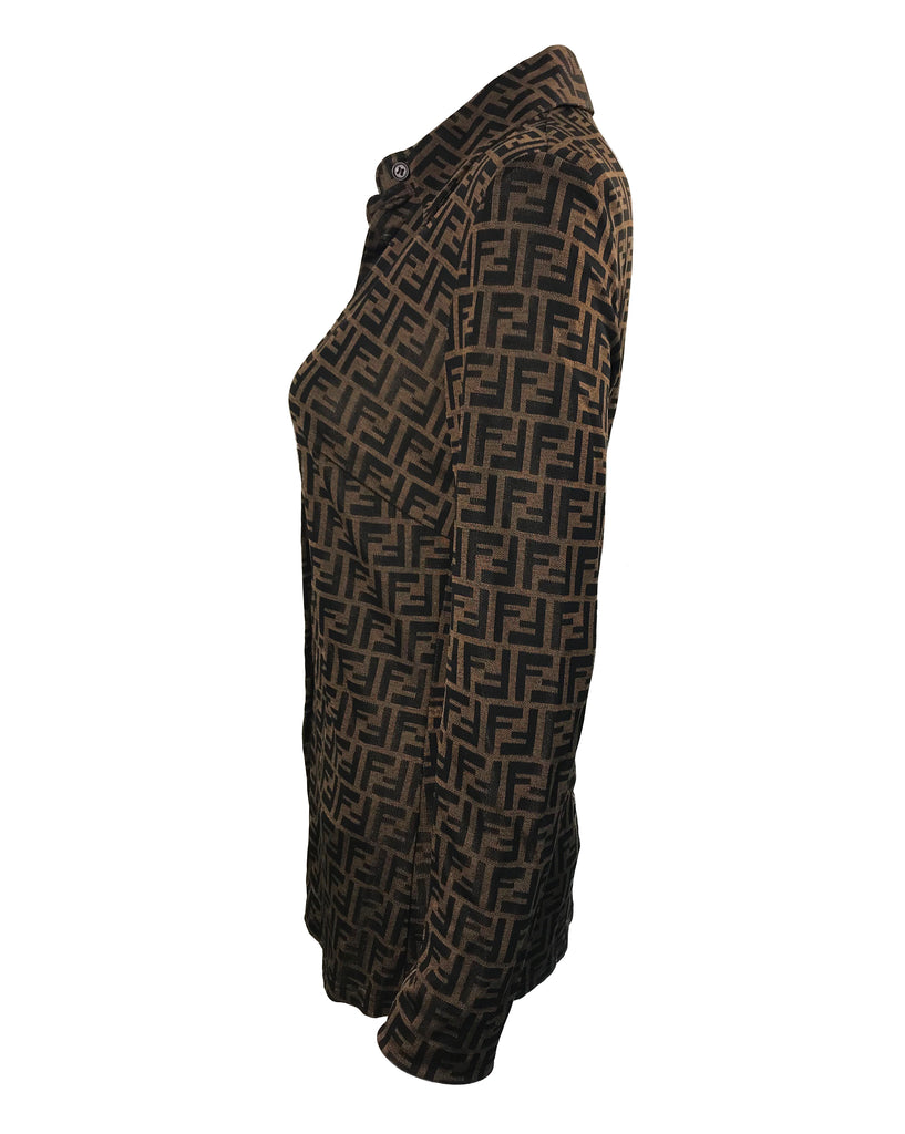 Fruit Vintage Fendi Zucca Monogram Print Brown Logo Shirt Blouse