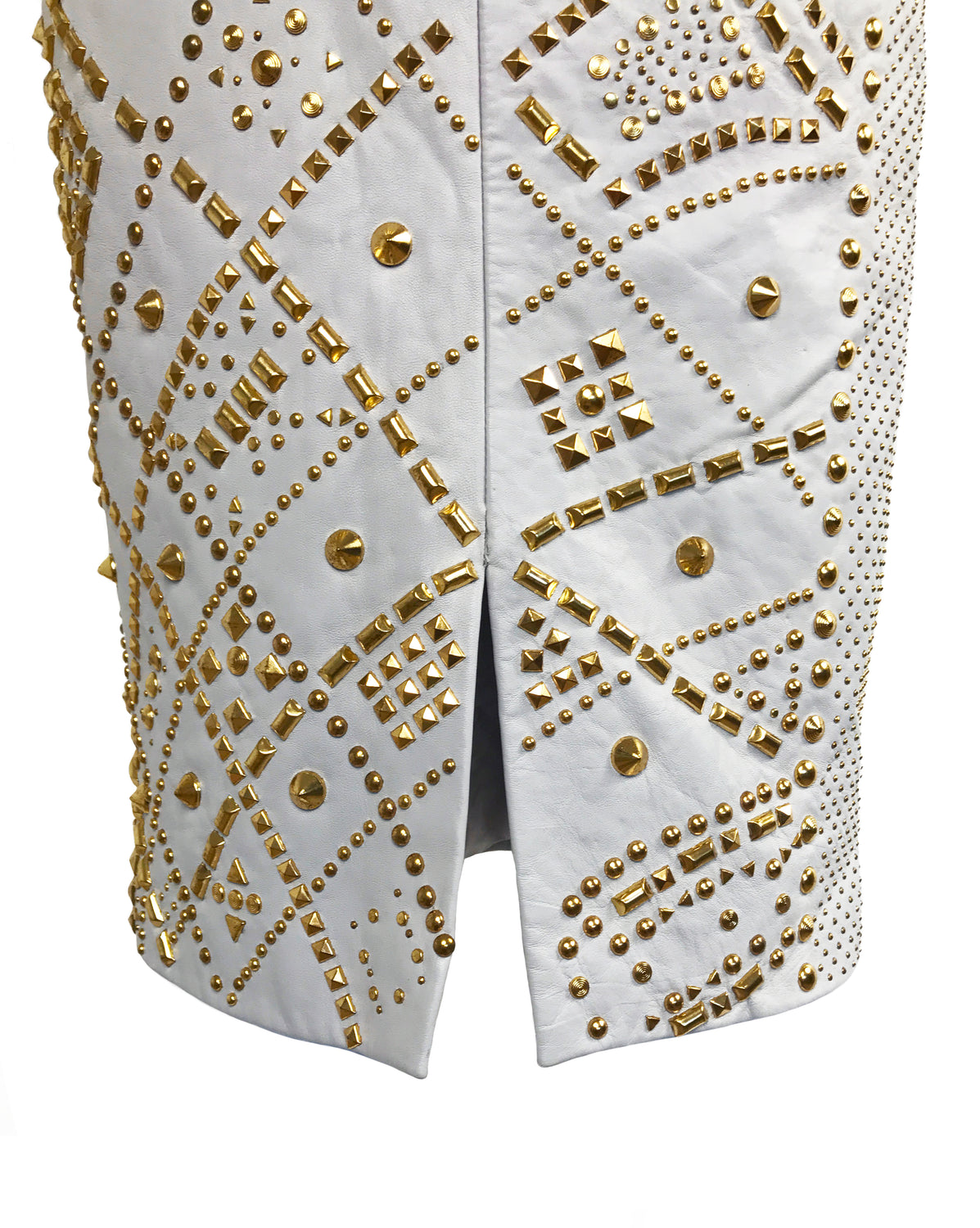 1987 SHOP Vintage Versace 1990s Grey Leather Studded Skirt