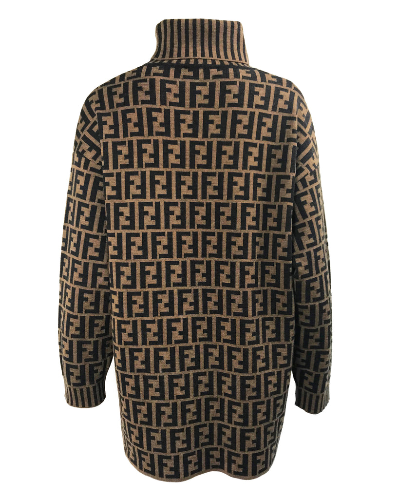 Fruit Vintage Fendi Zucca Logo Monogram Print Knit Turtleneck Sweater Jumper
