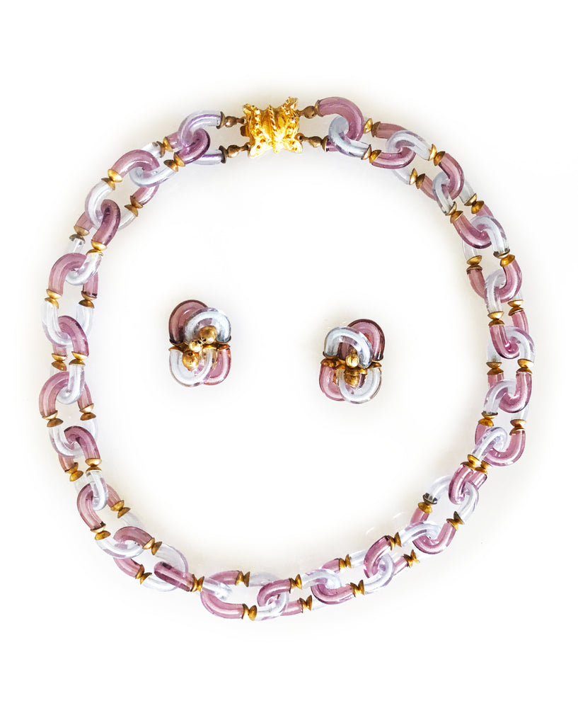 FRUIT Vintage Chanel couture Archemede Seguso 1960s glass chain necklace earring set