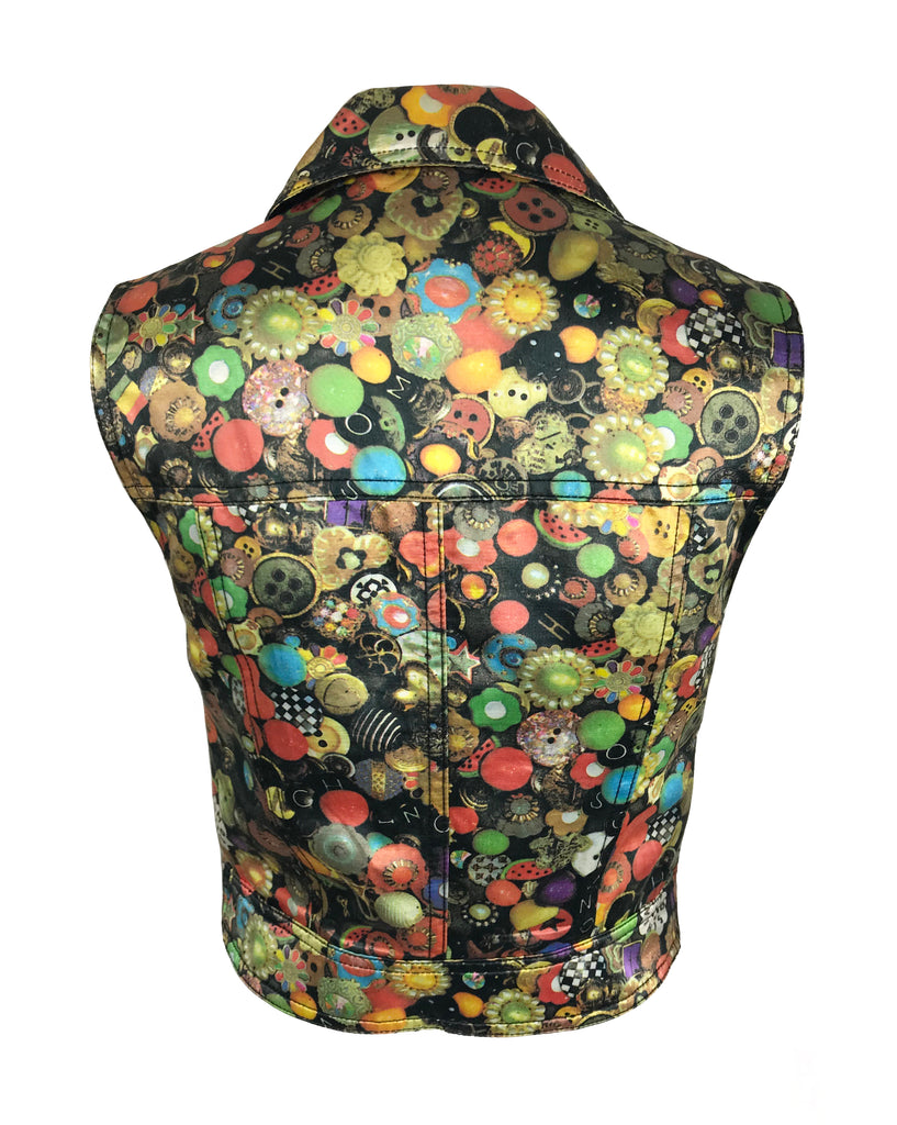 Moschino Rare 'Buttons' Print 1990s Cropped Vest Top