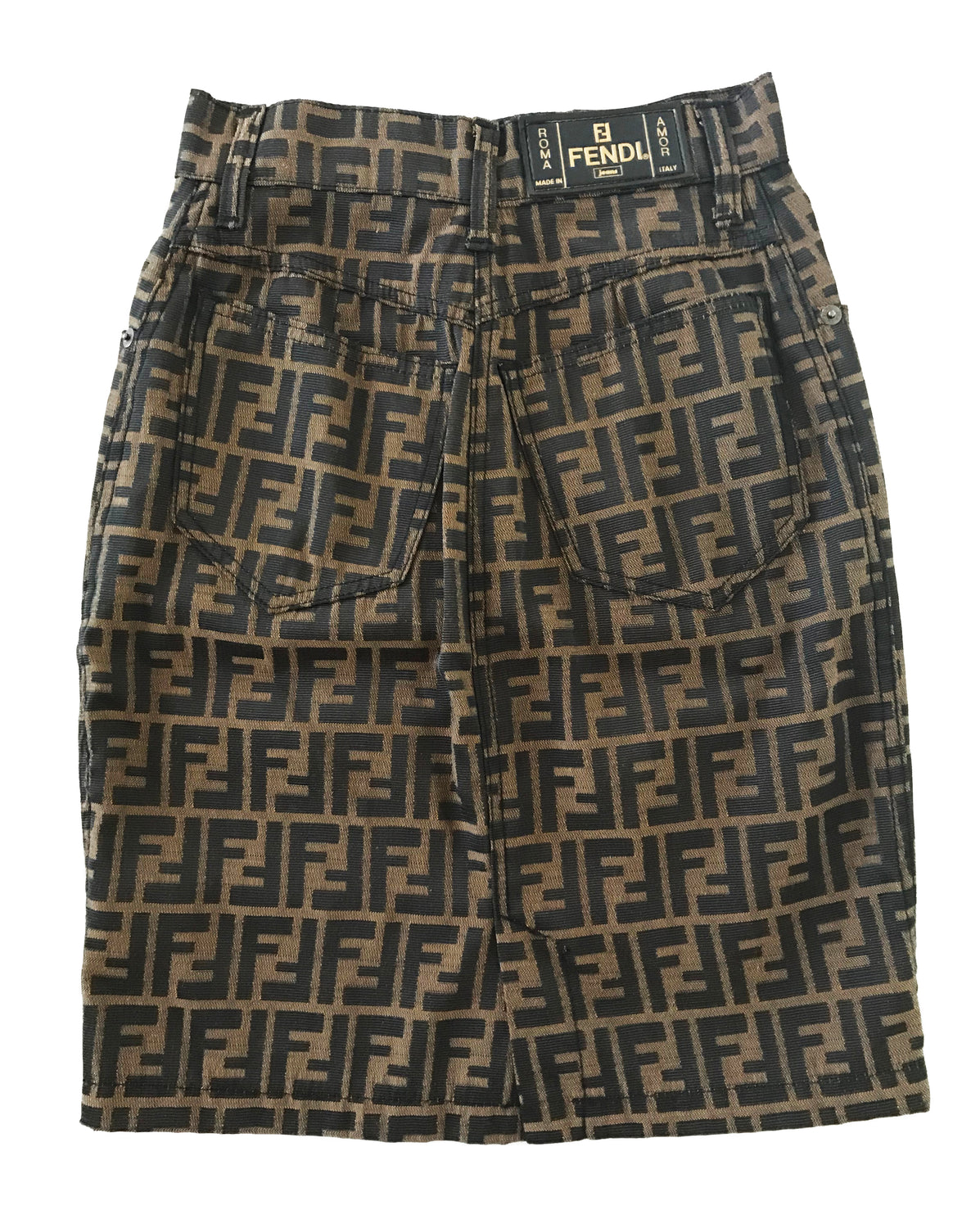 Fruit Vintage Fendi Zucca Monogram Print Logo Jean Skirt