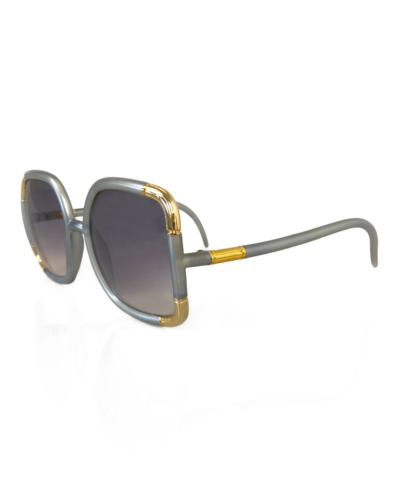 1987 SHOP Vintage Ted Lapidus Silver Square Frame Sunglasses 1970s