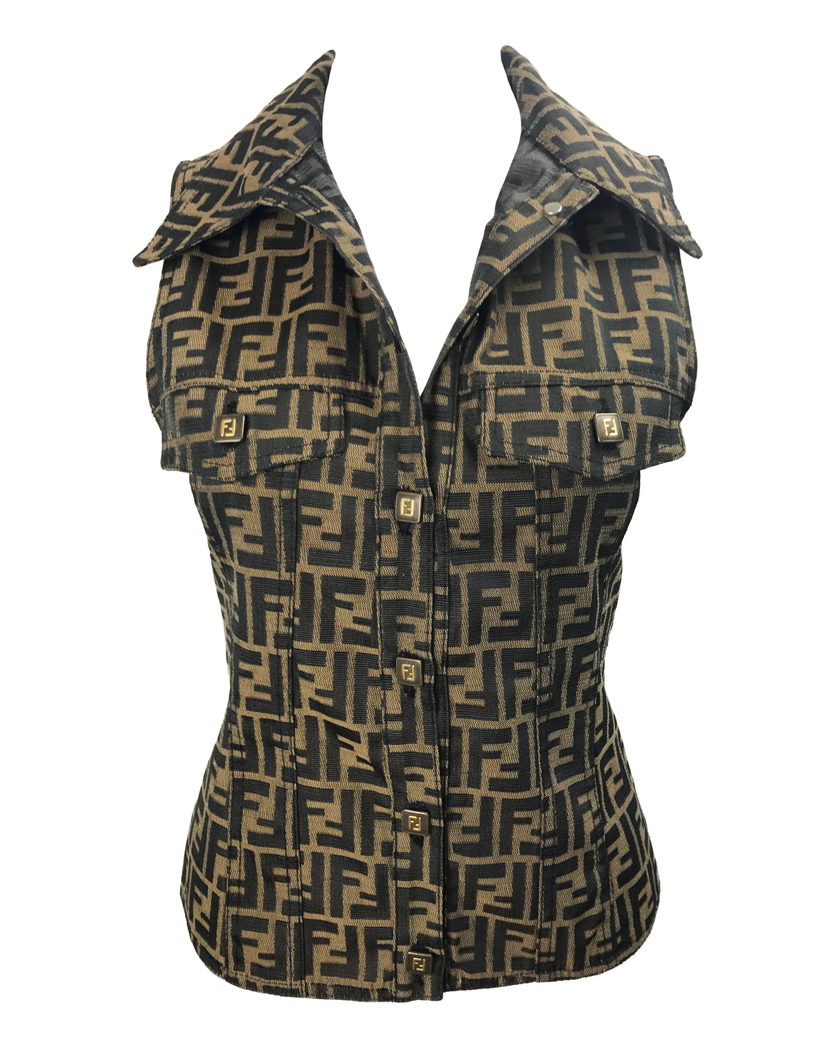 Fruit Vintage Fendi Zucca Monogram Print Jean Vest Jacket