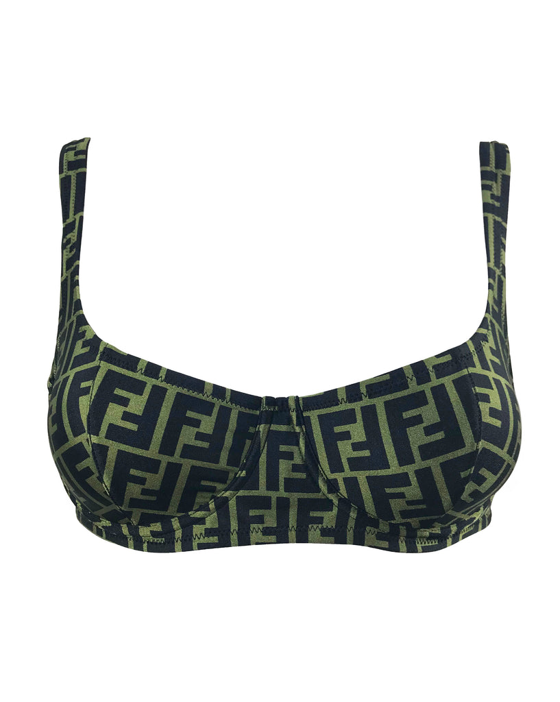 Fruit Vintage Fendi Zucca Logo Monogram Print Bikini Green Two Piece Rare