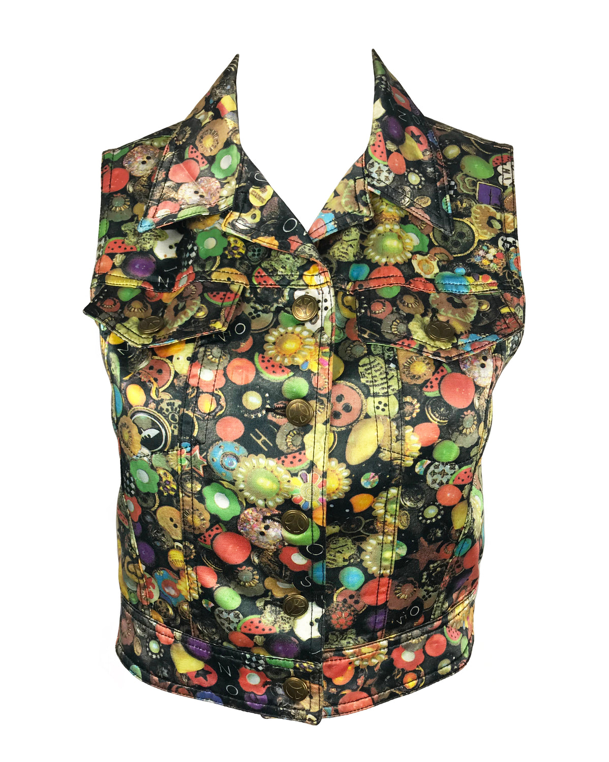 Moschino Rare 'Buttons' Print 1990s Cropped Vest Top