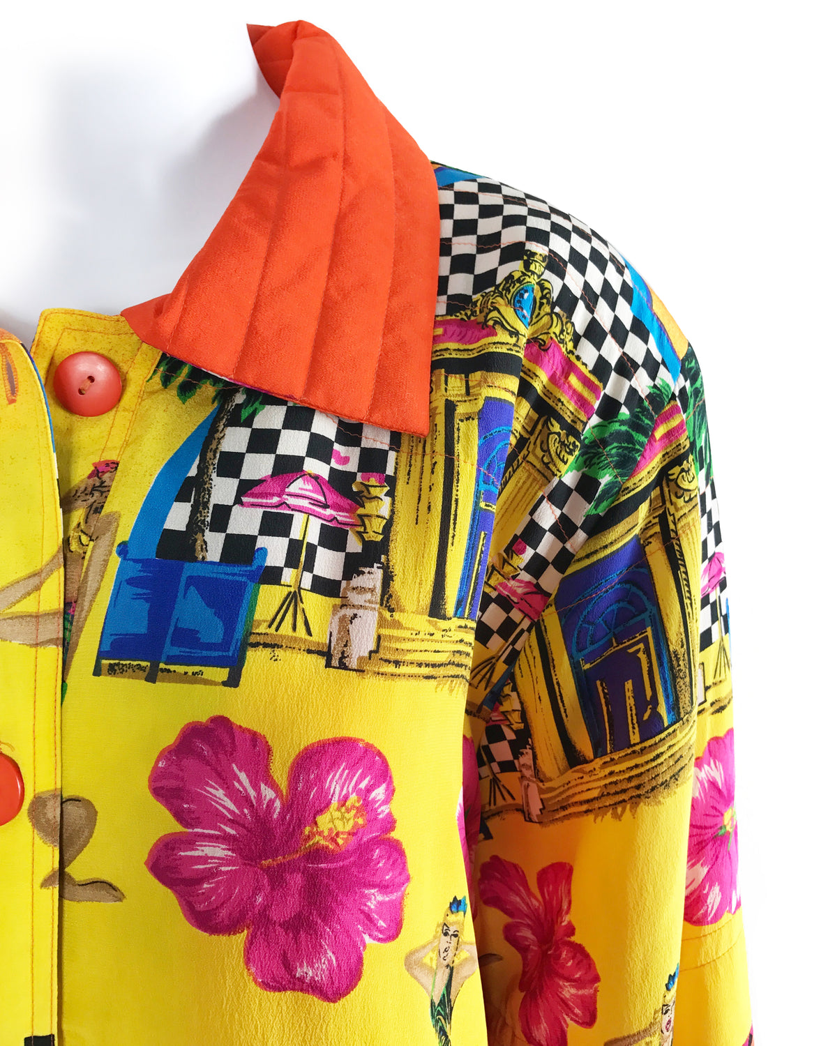 FRUIT Vintage Hawaiian Print Silk 1980s Coat graphic retro