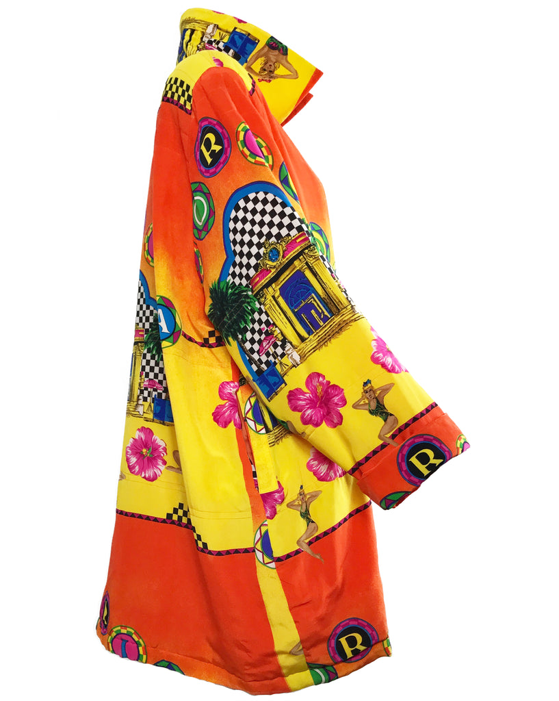 FRUIT Vintage Hawaiian Print Silk 1980s Coat graphic retro