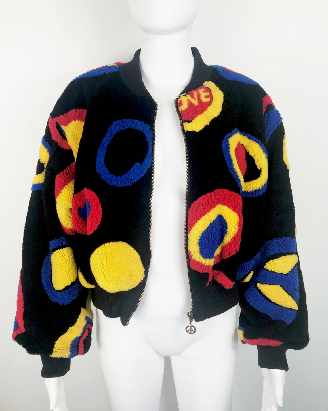Moschino Peace and Love Faux Fur Bomber Jacket