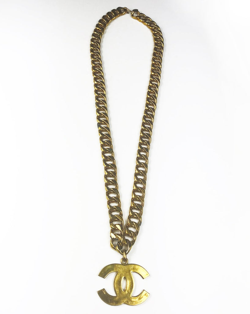 Fruit Vintage Chanel Logo Pendant, rare and important necklace. This style was famously worn by Linda Evangelista in the 1992 'Chanel Hip Hop' collection campaigns.