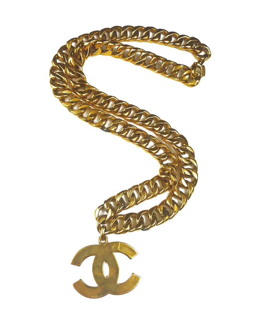 Fruit Vintage Chanel Logo Pendant, rare and important necklace. This style was famously worn by Linda Evangelista in the 1992 'Chanel Hip Hop' collection campaigns.