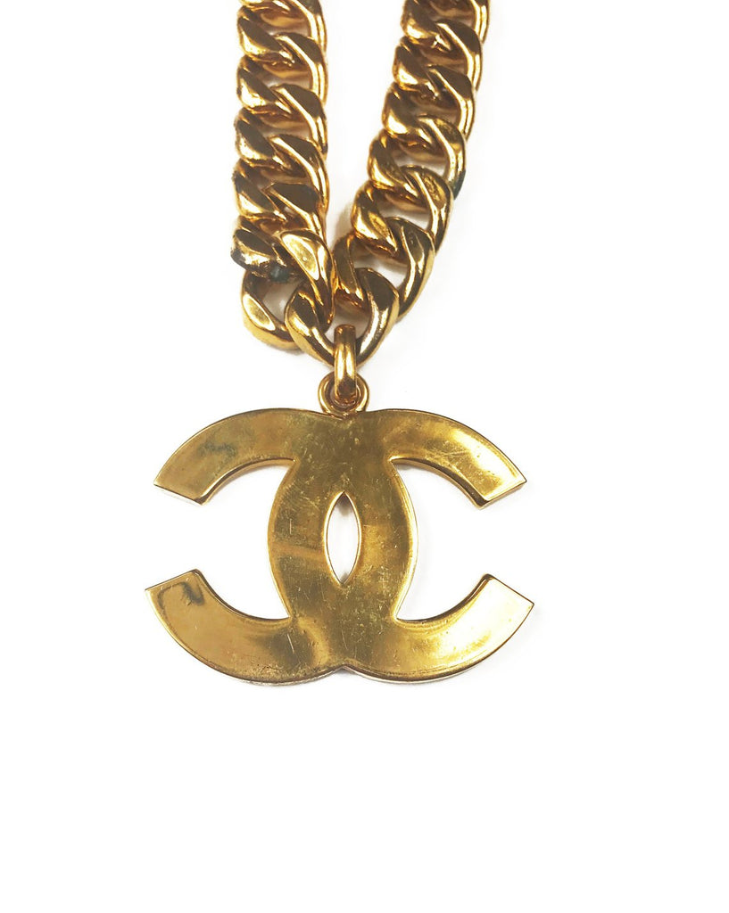 Fruit Vintage Chanel Logo Pendant, rare and important necklace. This style was famously worn by Linda Evangelista in the 1992 'Chanel Hip Hop' collection campaigns.