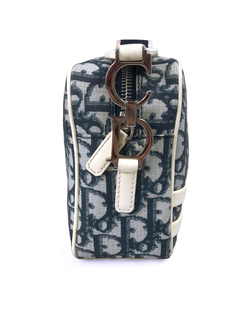 FRUIT vintage iconic Christian Dior by John Galliano navy coated monogram oblique canvas trotter bag with the famous number and racing stripe detailing at front.