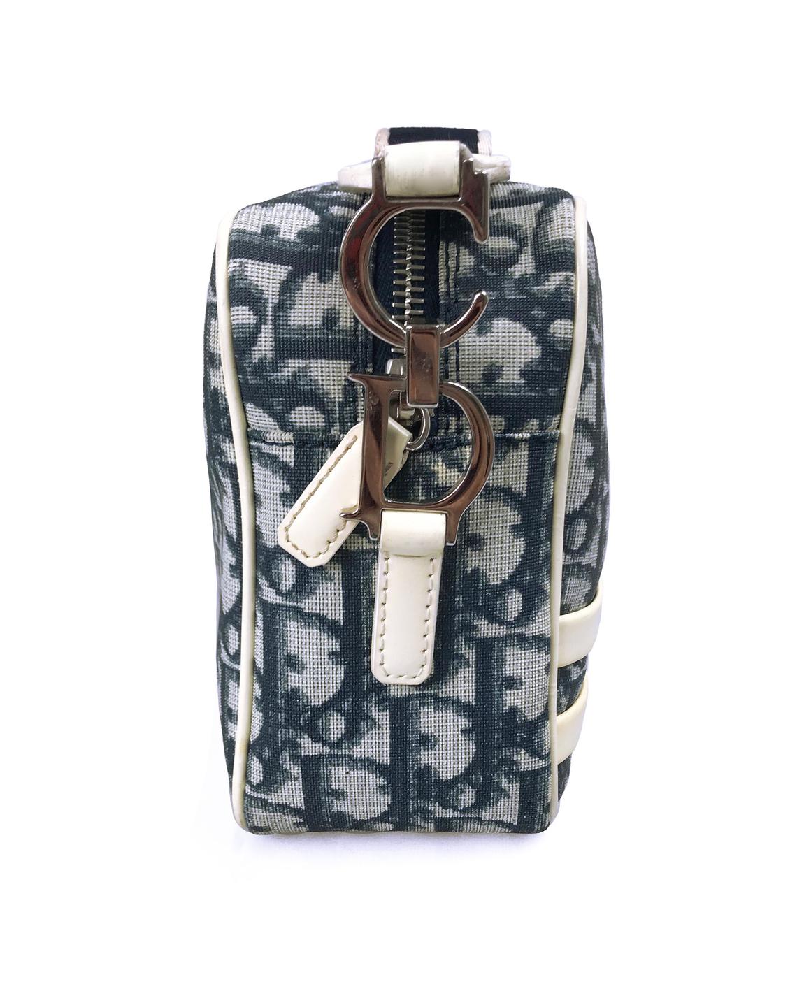 FRUIT vintage iconic Christian Dior by John Galliano navy coated monogram oblique canvas trotter bag with the famous number and racing stripe detailing at front.