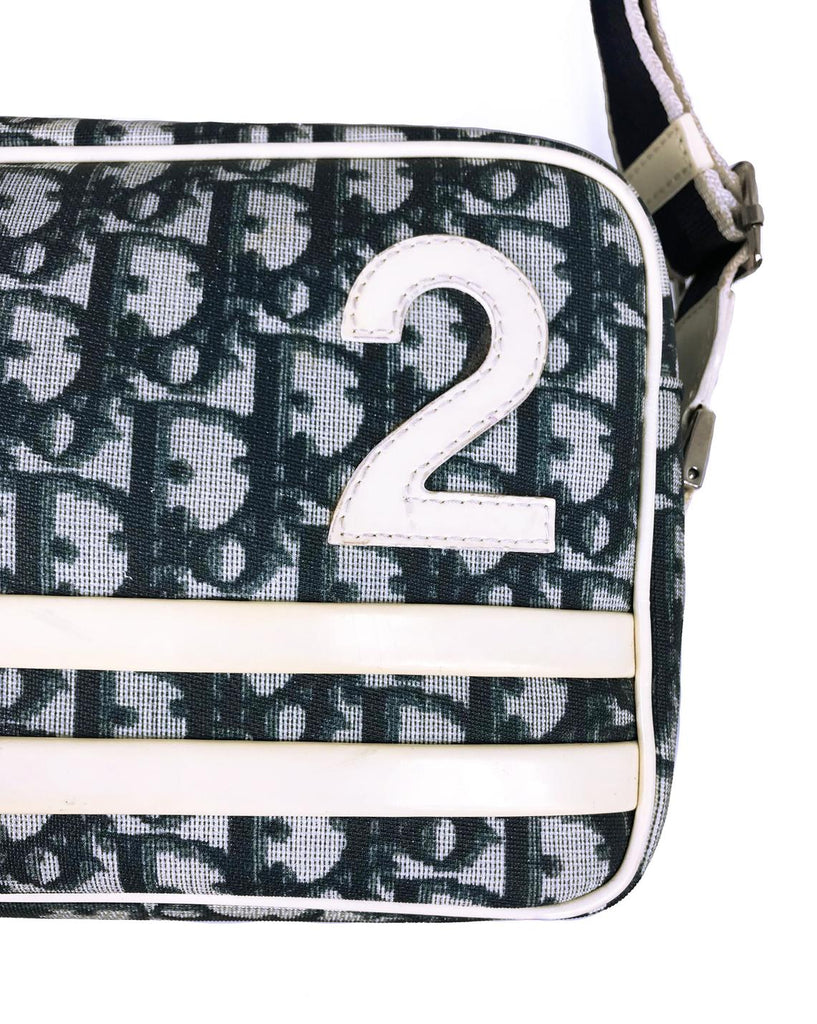 FRUIT vintage iconic Christian Dior by John Galliano navy coated monogram oblique canvas trotter bag with the famous number and racing stripe detailing at front.