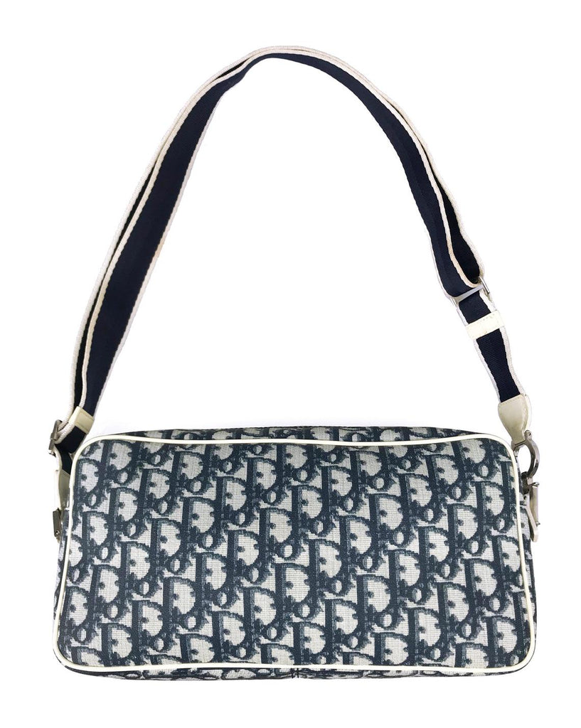 FRUIT vintage iconic Christian Dior by John Galliano navy coated monogram oblique canvas trotter bag with the famous number and racing stripe detailing at front.