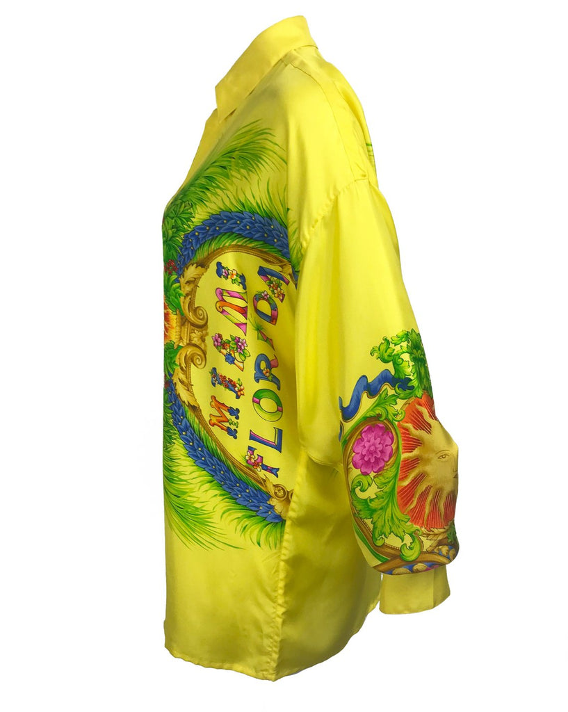 FRUIT Vintage rare Gianni Versace Miami Print Silk Shirt from the famous Spring/Summer 1993 Miami collection. This shirt is one of the most important Versace pieces ever released.