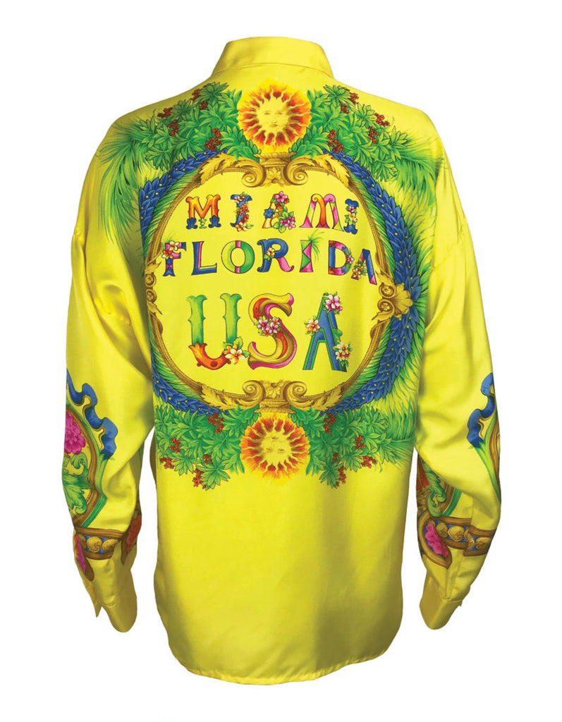 FRUIT Vintage rare Gianni Versace Miami Print Silk Shirt from the famous Spring/Summer 1993 Miami collection. This shirt is one of the most important Versace pieces ever released.