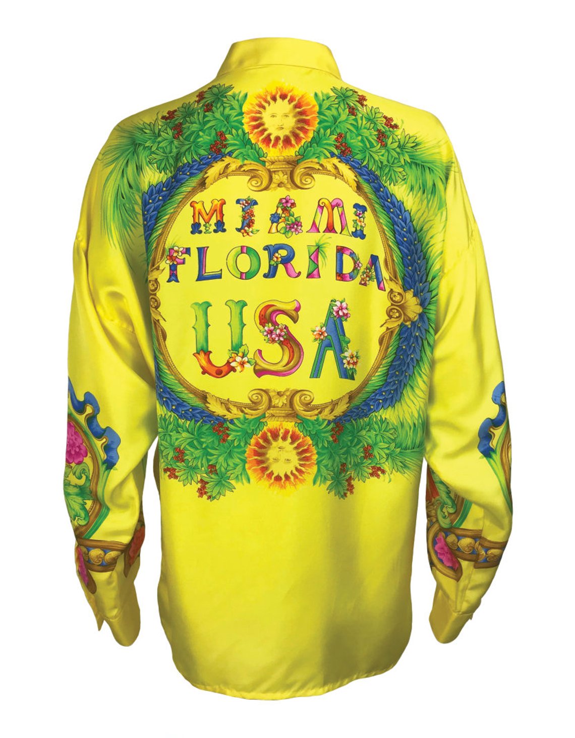 FRUIT Vintage rare Gianni Versace Miami Print Silk Shirt from the famous Spring/Summer 1993 Miami collection. This shirt is one of the most important Versace pieces ever released.