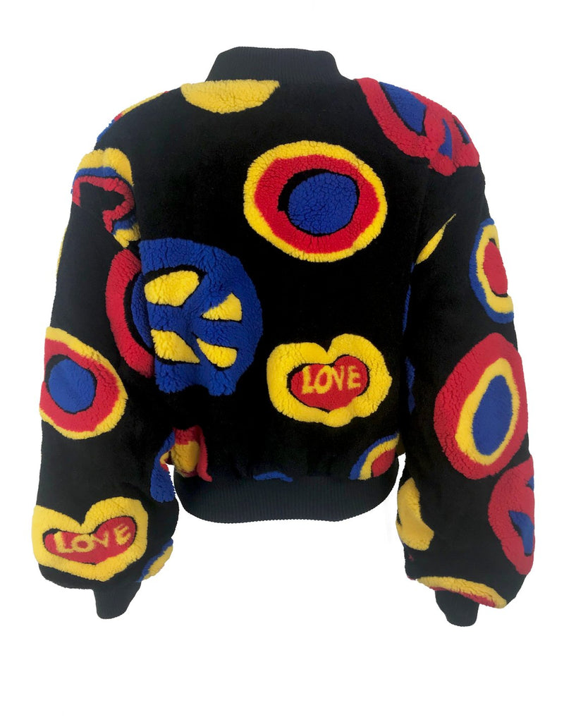 Moschino Peace and Love Faux Fur Bomber Jacket