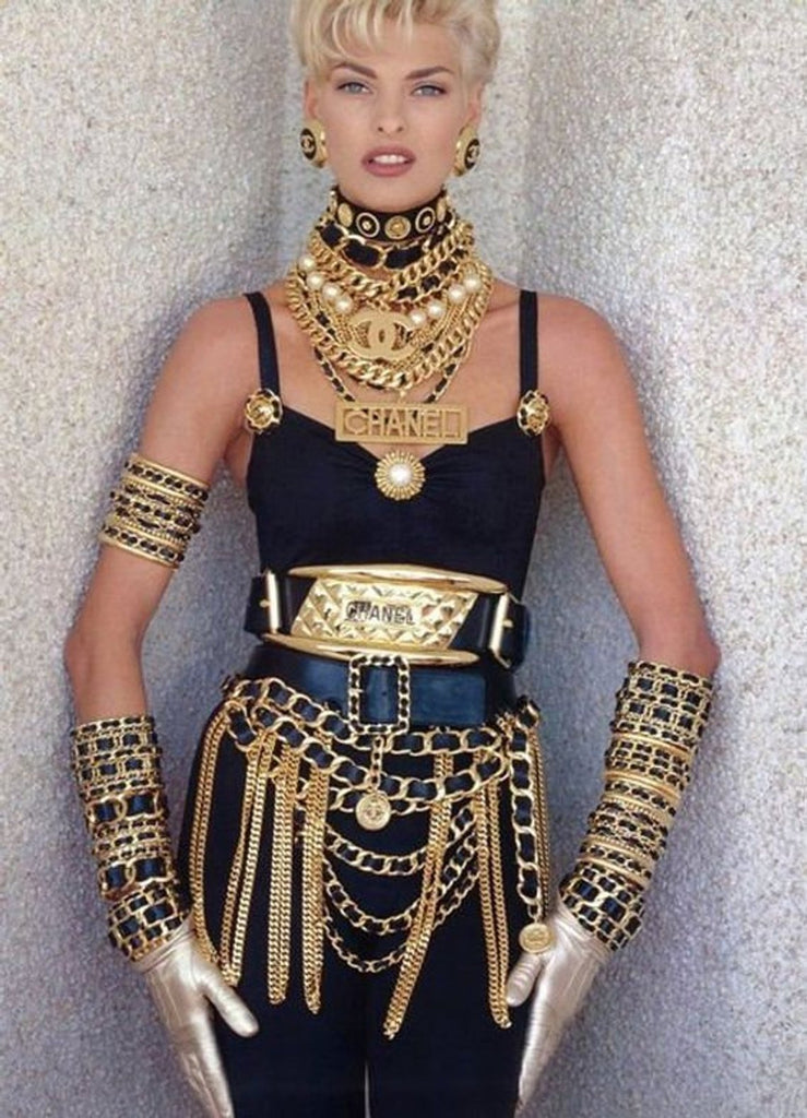 Fruit Vintage Chanel Logo Pendant, rare and important necklace. This style was famously worn by Linda Evangelista in the 1992 'Chanel Hip Hop' collection campaigns.