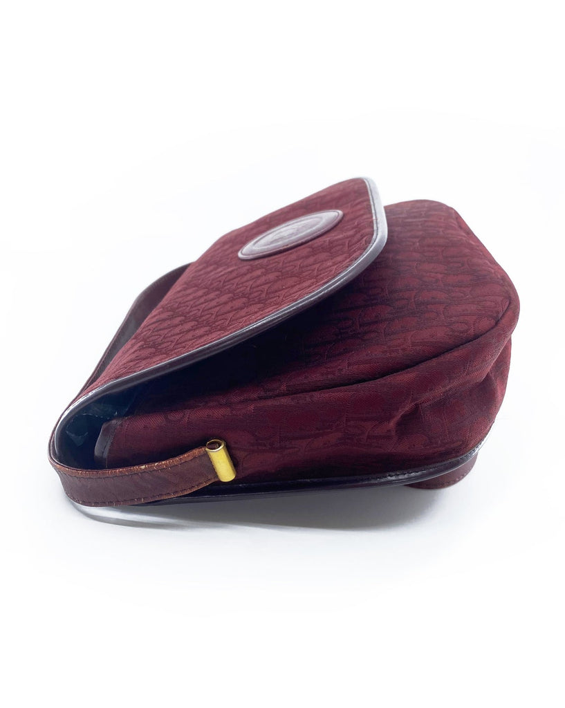 FRUIT Vintage Christian Dior 1980s maroon monogram logo shoulder bag handbag.