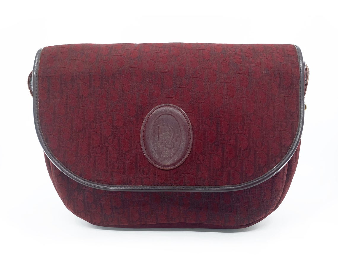 FRUIT Vintage Christian Dior 1980s maroon monogram logo shoulder bag handbag.