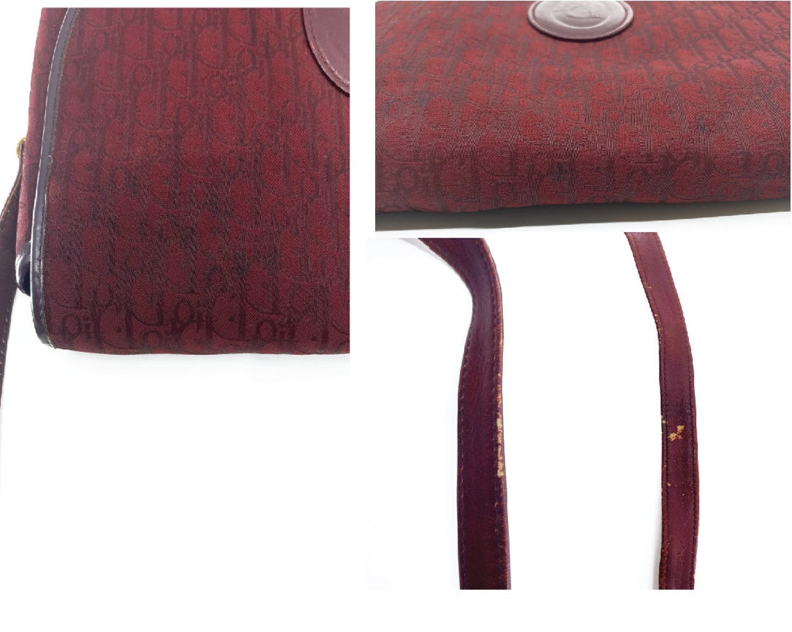 FRUIT Vintage Christian Dior 1980s maroon monogram logo shoulder bag handbag.