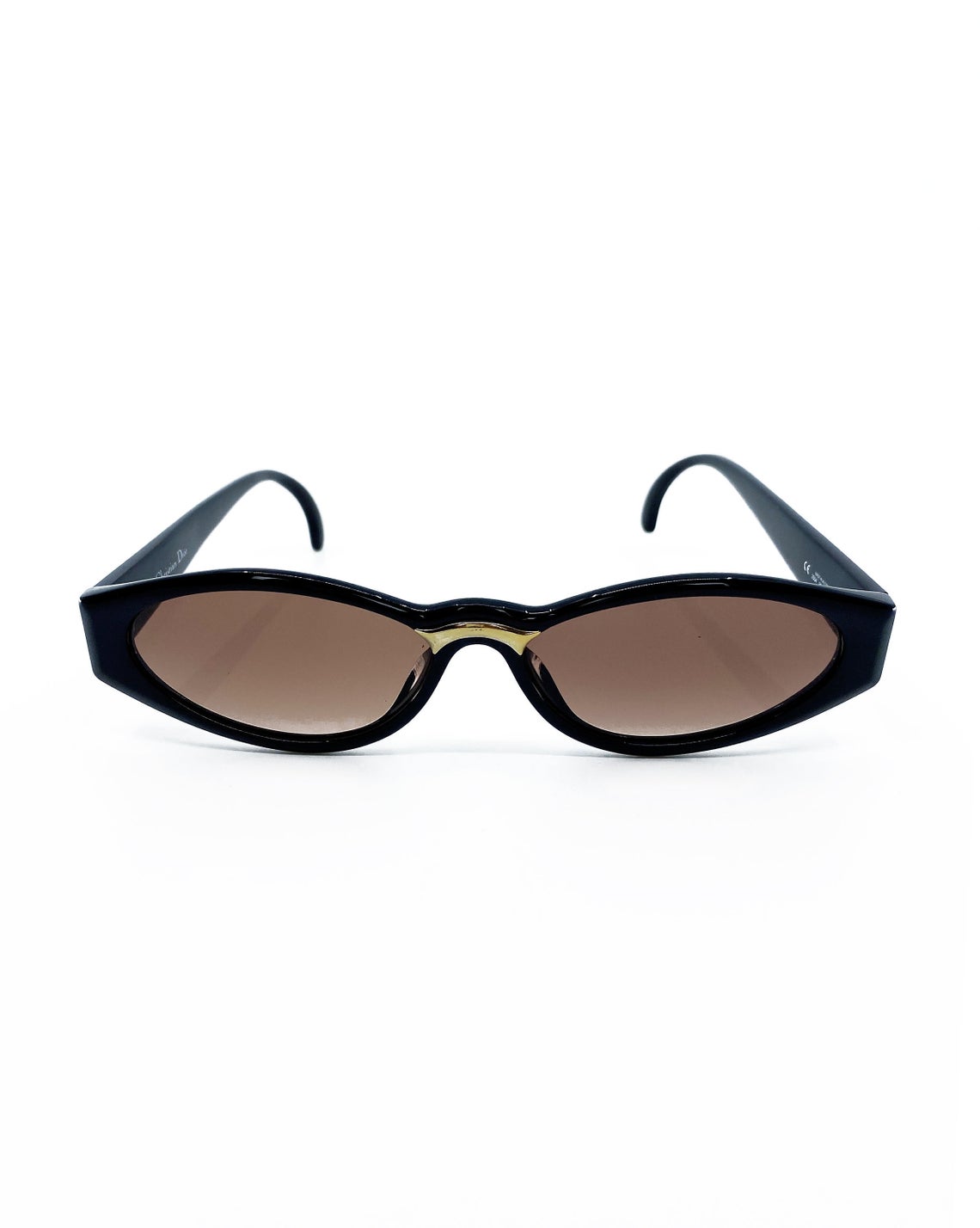 Fruit Vintage Christian Dior sunglasses dating to 1990. These small oval frames feature a gold trim over the nose and CD logo to each arm.