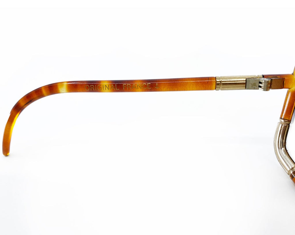 FRUIT Vintage Iconic 1970s Ted Lapidus square oversized sunglasses in a brown tortoise shell colour. Made in France, brown smokey lenses and gold trim
