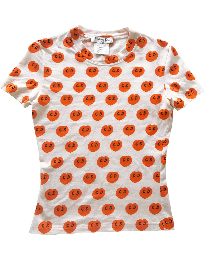 Fruit Vintage Christian Dior CD heart print Logo t-shirt by John Galliano. Features a classic t-shirt cut and graphic pattern logo monogram print.