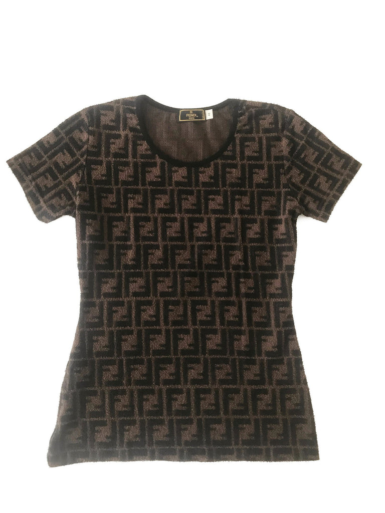 FRUIT Vintage  Fendi Zucca print logo monogram t-shirt dating to the 90s, made from the cutest terry towelling fabric