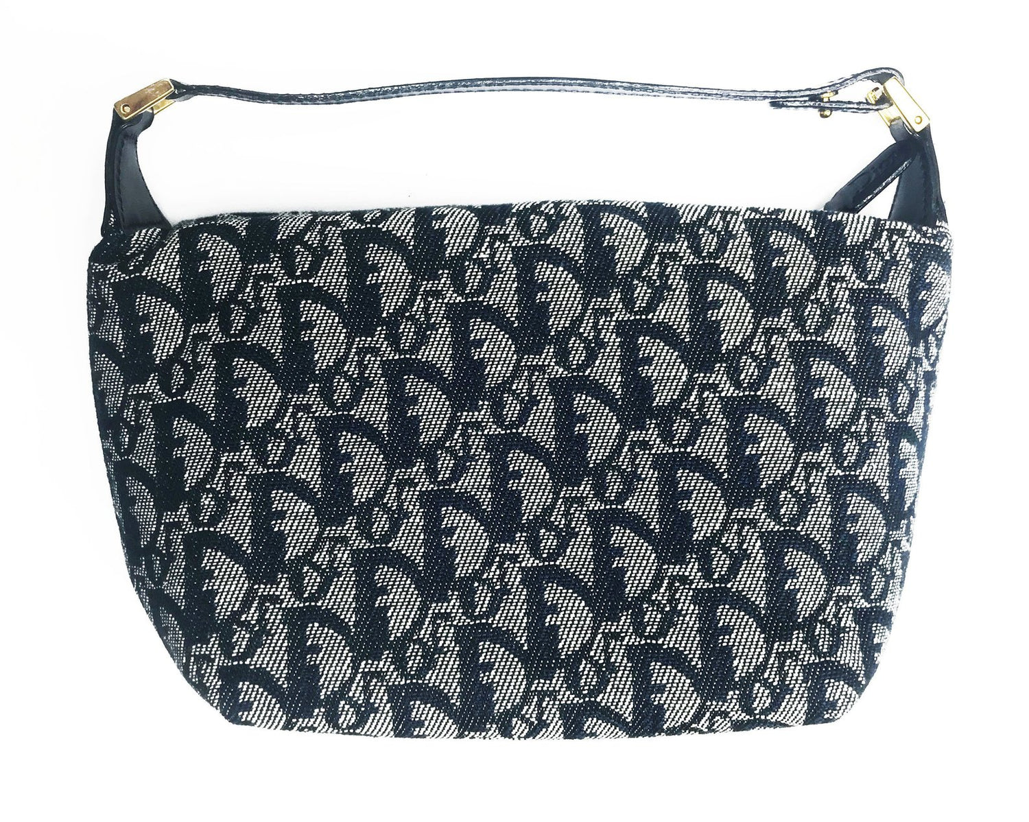 FRUIT vintage Christian Dior trotter logo mini purse in the iconic navy oblique monogram canvas. Features a small handle, logo zipper pull, gold hardware and navy leather trim.