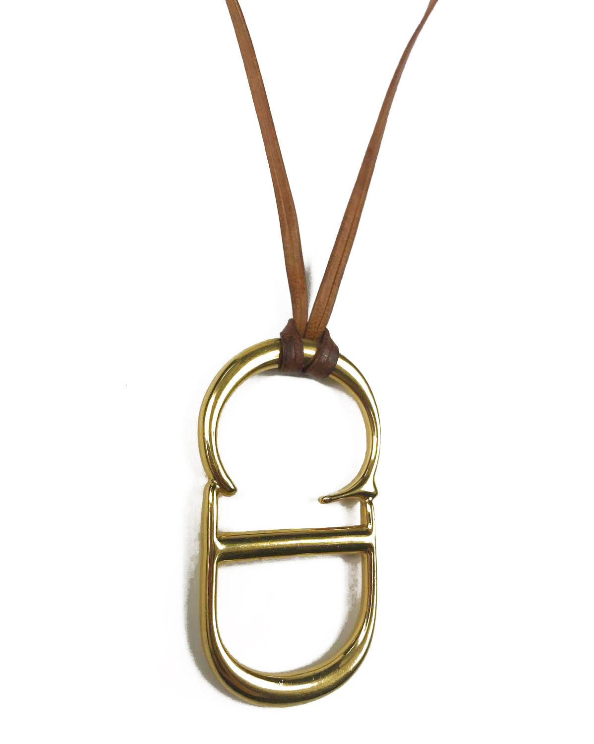 Fruit Vintage Christian Dior CD logo monogram pendant necklace on leather strap.