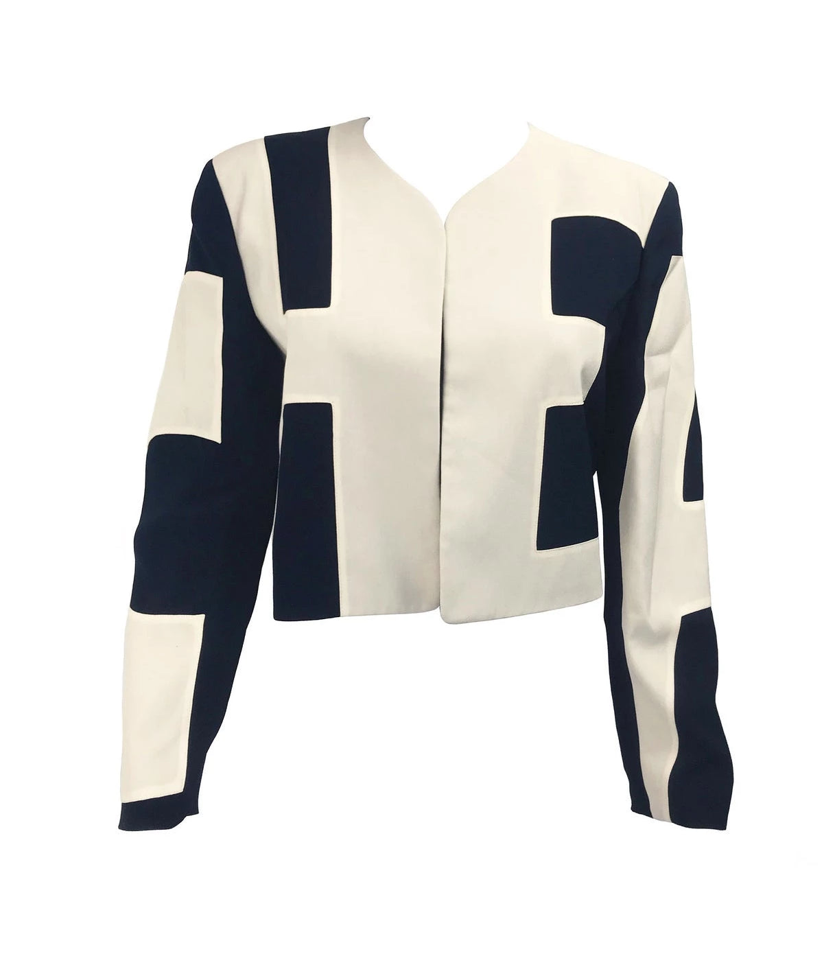FRUIT Vintage rare and collectable Moschino Cheap & Chic logo slogan jacket dating to the 1990s. Cut for a cropped, boxy fit, it features a large, graphic, block letter design of the words 'CHEAP' with 'and Chic' embroidered at the rear.
