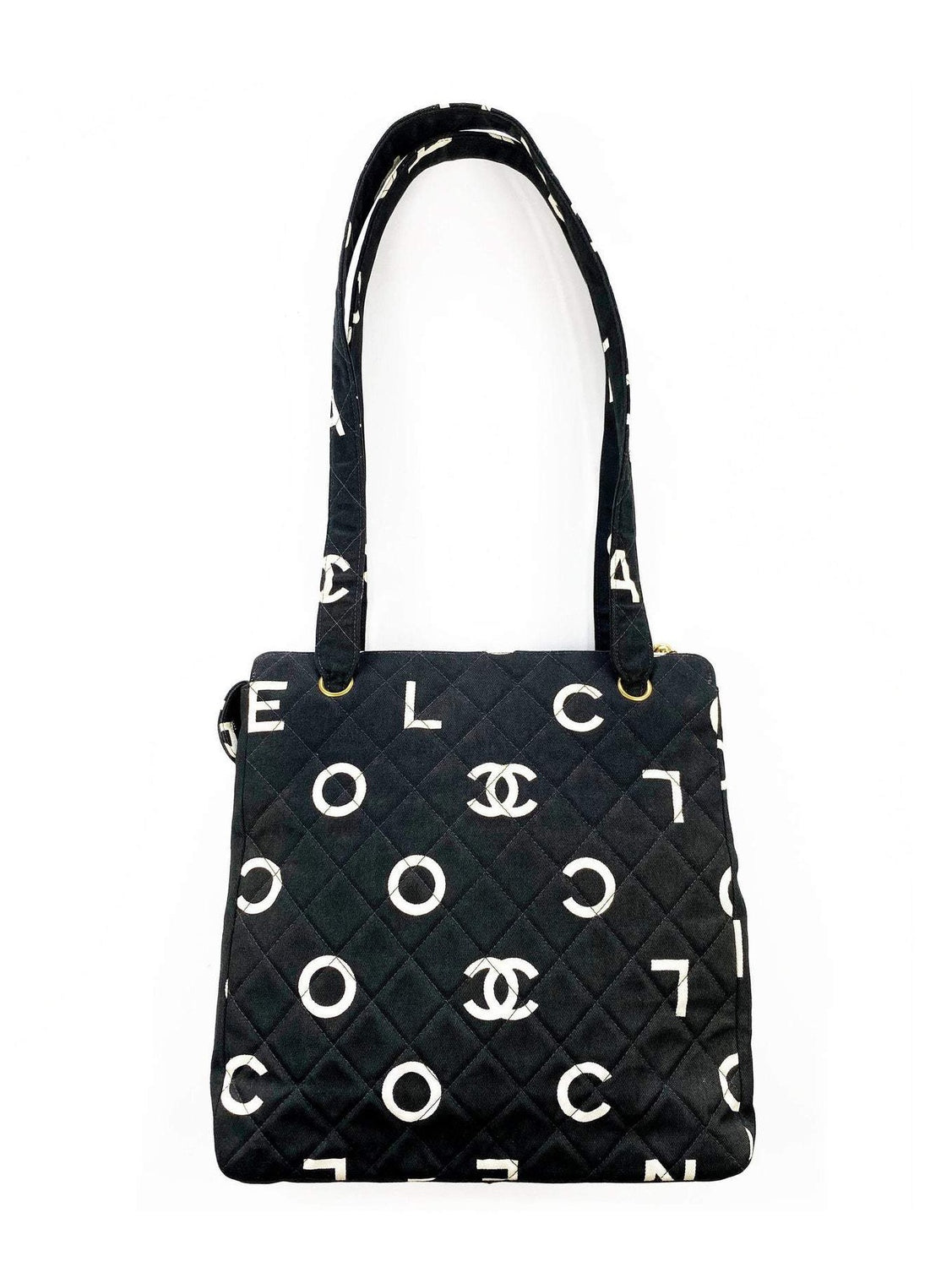 Fruit Vintage Chanel rare 1997 quilted logo monogram letter canvas zipper tote as seen on Ariana Grande