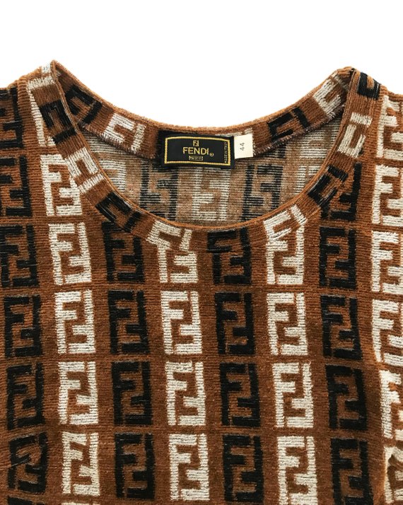 Fruit Vintage Fendi Zucca Monogram Print Logo Velour Dress Kylie Jenner