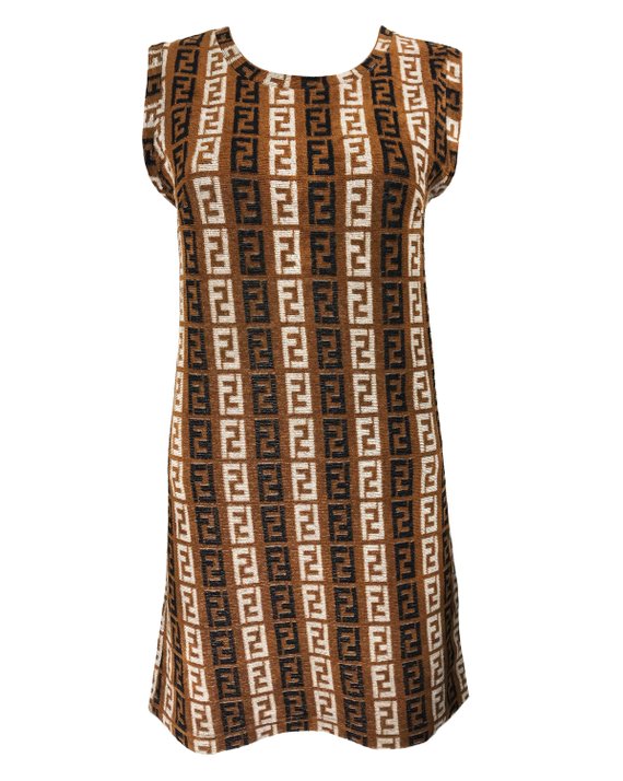 Fruit Vintage Fendi Zucca Monogram Print Logo Velour Dress Kylie Jenner