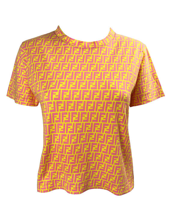 Fruit Vintage Fendi Yellow Pink Zucca Print T-shirt top tee
