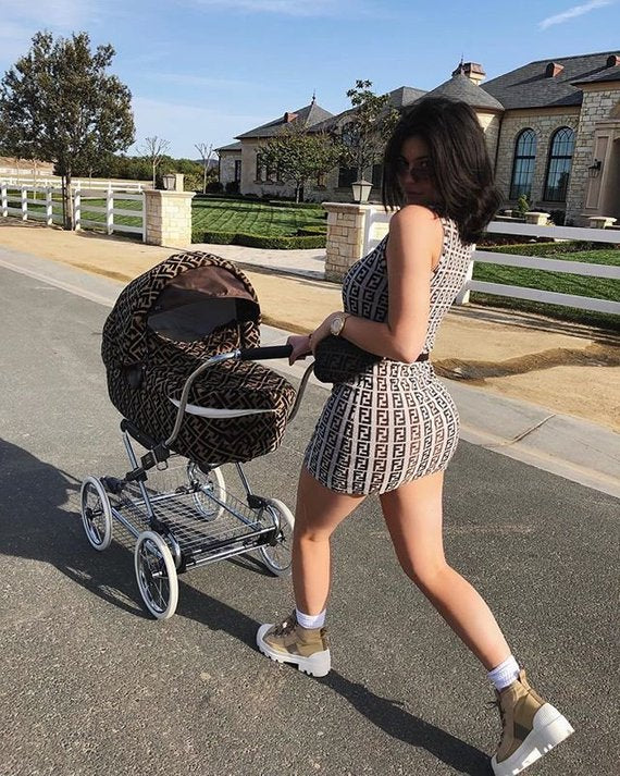 Fruit Vintage Fendi Zucca Monogram Print Logo Velour Dress Kylie Jenner