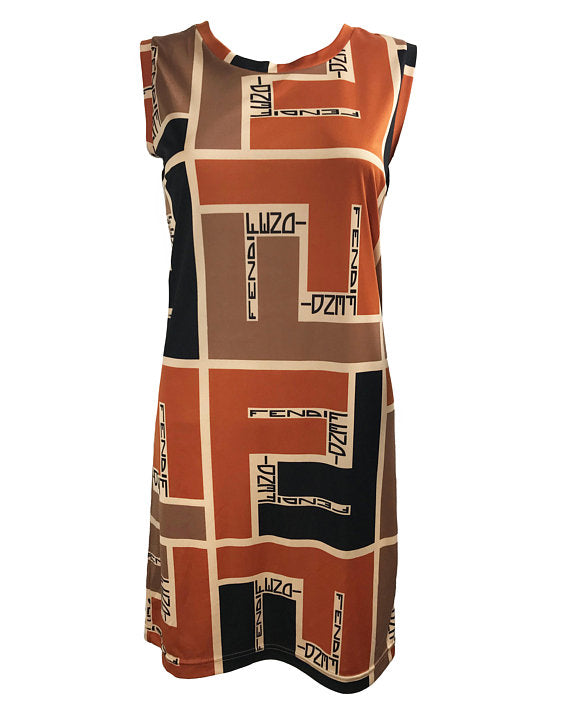 Fruit Vintage Fendi Retro Print Logo Dress