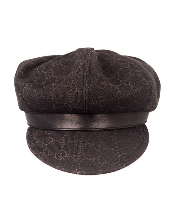 Fruit Vintage Gucci logo canvas paper boy hat beret brown monogram