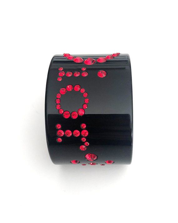 FRUIT vintage Christian Dior Red and Black diamonte embellished logo monogram plastic cuff bracele