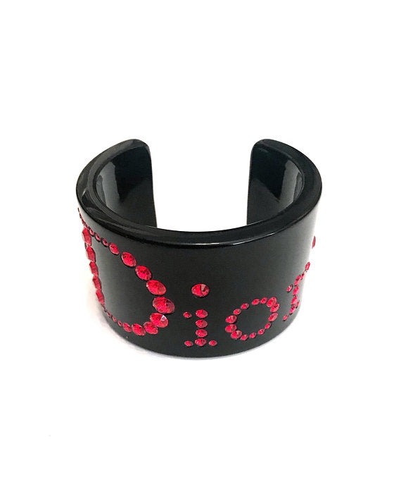 FRUIT vintage Christian Dior Red and Black diamonte embellished logo monogram plastic cuff bracele