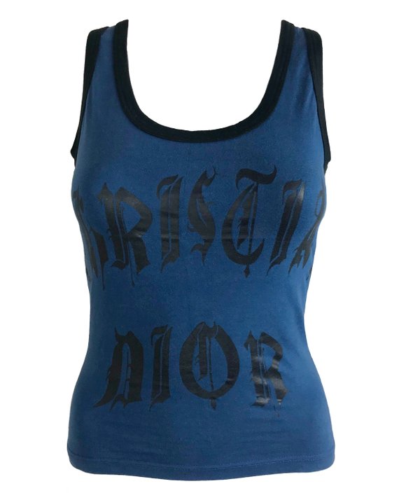 Fruit Vintage Christian Dior Gothic text Logo tank dating to John Galliano 1947 Dior logo monogram text