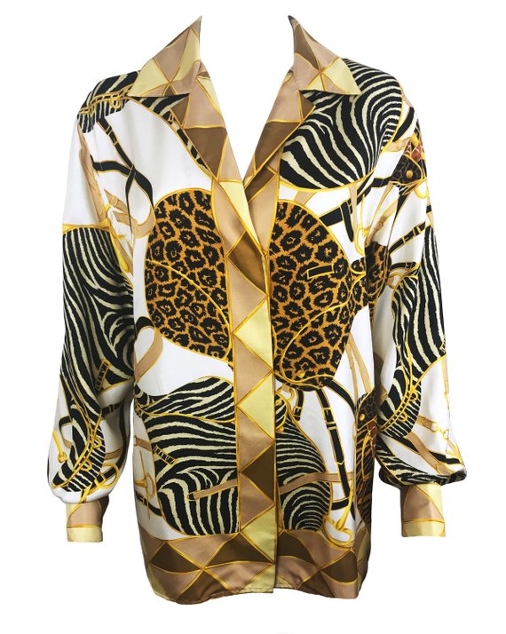 Fruit Vintage Gucci rare 1980s silk animal logo print shirt blouse