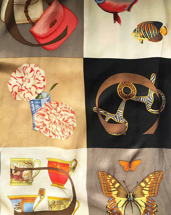 FRUIT vintage rare Gucci logo print silk shirt dating to the 1980s