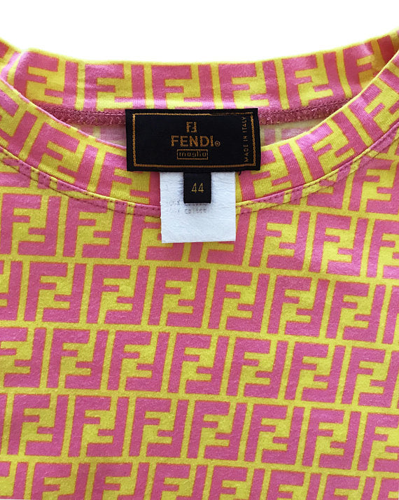Fruit Vintage Fendi Yellow Pink Zucca Print T-shirt top tee