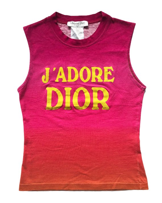 Fruit Vintage Jadore Dior Logo Monogram Ombre Pink Tank Top