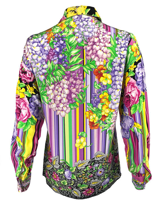Fruit Vintage Versus by Gianni Versace 1990s Floral Print Silk Shirt